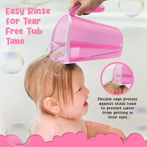 Tear-Free Bathing Experience with Rinse Cup - Soft Flexible Edge, Comfortable Handling & 40 Oz Capacity - color: Pink