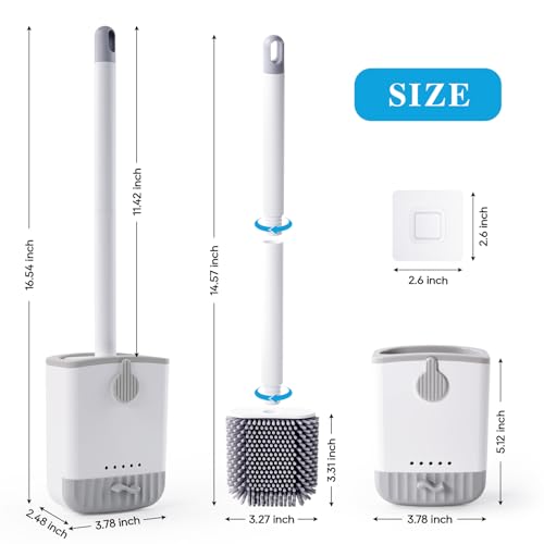 HONOVA Silicone Toilet Bowl Brush with Holder, 2 Pack, White | Ventilated Holder, Floor Standing & Wall Mounted, Toilet Cleaner Brush for RV Travel, Camper, Family Bathroom - style: 2 Pack