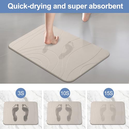 Stone Bath Mat, 2 Pack Diatomaceous Earth Shower Mat, Non-Slip Super Absorbent Quick Drying Bathroom Floor Mat, 24x15, Greyish White - color: Greyish White, size: 24" x 15" (2 Pack)