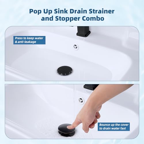 Hibbent Upgraded 3 in 1 Bathroom Sink Drain Strainer, Pop Up Sink Stopper with Big Push Cap, Anti-Clogging Metal Filter Basket,Sink Plug with Hair Catcher for 1.1''~2.36'' Basin, Oil-Rubbed Bronze - color: Oil-rubbed Bronze