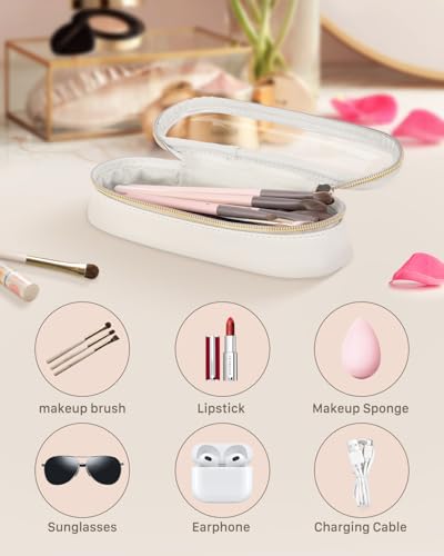 Soimeat Clear Travel Makeup Brush Holder, Leather Makeup Brush Toiletry Bag, Portable Cosmetic Brush Case, Transparent Waterproof Makeup Brush Storage Bag, White - color: White, size: Small