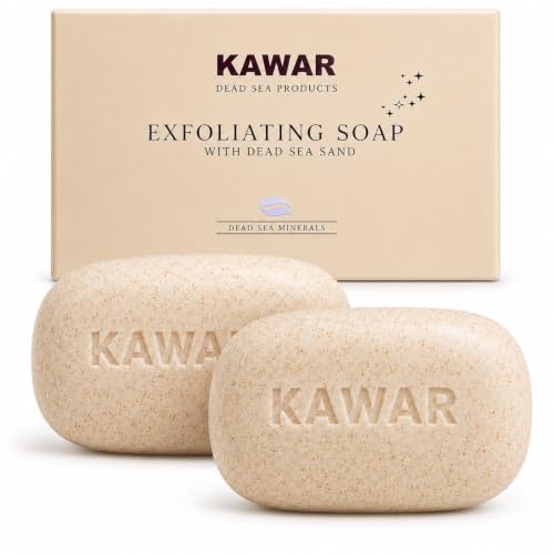 KAWAR Dead Sea Exfoliating Soap with Salicylic Acid, Body Bar, 2-Pack | Salicylic Acid, Magnesium Chloride, Shea Butter & Tea Tree Oil - No Fragrance, Vegan Exfoliating Body Bar for Men & Women