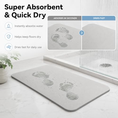 Stone Bath Mat Quick Dry, Diatomaceous Earth Bath Mat Non Slip Absorbent Floor Mat, Diatomite Stone Drying Mat for Bathroom Comes with Non-slip Pad and Sandpaper (Dark Gray, 24" x 15.5" x 0.4") - color: Dark Gray