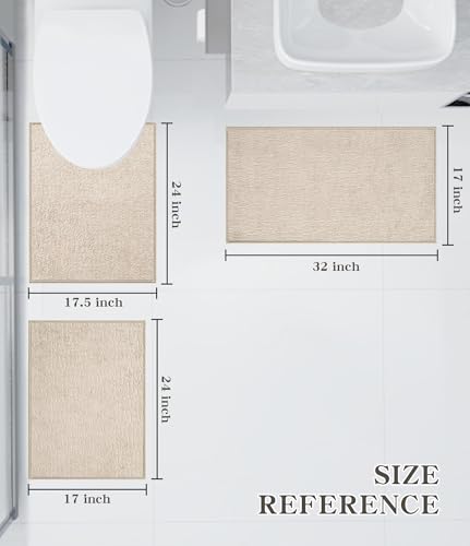 chakme Bathroom Rug Sets 3 Piece, Ultra Thin Bath Mat Quick Dry Bath Mat, Absorbent Bath Mats for Bathroom Non Slip Machine Washable, (Light Beige) - color: Light Beige, size: 3piece