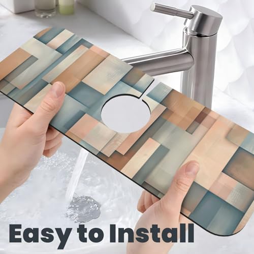 Faucet Draining Mat For Kitchen Sink, Geometric Shapes Brown Beige Diatom Mud Absorbent Drain Pad For Bathroom Kitchen Sink Splash Guard Drying Mat - color: Geometric Shapes Brown Beige