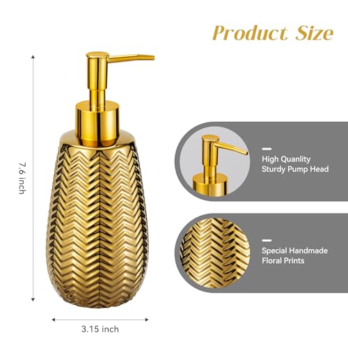 Gold Soap Dispenser,Wavy Design Ceramic Lotion Soap Dispenser for Bathroom, Kitchen, Hand Soap, Dish Soap, Bathroom Countertop - color: Gold