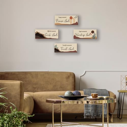 ONIZHITY 4 Pcs Boho Bathroom Decor Religious Wall Art Bible Verse Inspirational Navy Bohemian Wall Decor Rustic Wooden Christian Sign for Home Bathroom Office Bedroom Living Room Kitchen(Boho 10x4") - color: Boho