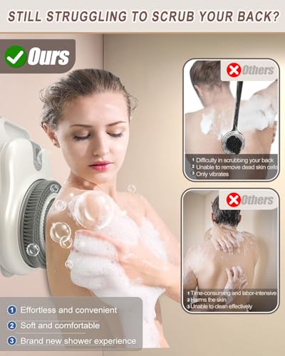 KGV Electric Shower Brush, Back Scrubber, Rechargeable Exfoliating Tool | Rechargeable electric shower brush, deep cleansing back scrubber, exfoliating body care, wall mounted design, for shower - size: 17