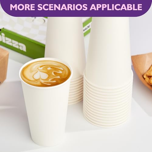 16 oz White Paper Coffee Cups, Disposable Hot Drink Cups for Coffee, Tea, Cocoa, Water, 200 Pack - color: White, size: 16 oz