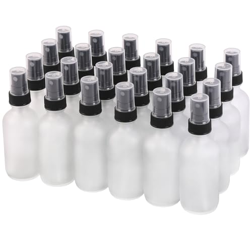 NOOEEISS Green Glass Small Spray Bottles 2 oz 24 Packs,Fine Mist Sprayer Pretty Finish,Refillable Containers mini spray bottles for Cleaning Solutions and Skin Care (Clear Frosted 24Pack) - color: Clear Frosted, size: 24Pack