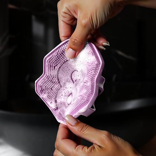 Silicone Shower Scrubber for Body – Exfoliating Loofah Alternative, Zinc & Silver-Infused, Hygienic & Gentle for Sensitive Skin, Durable & Long-Lasting Body Scrubber for Women - Purple - color: Purple