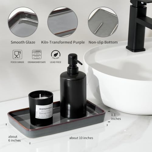 10"×6"×1" Bathroom Vanity Tray for Countertop- Ceramic Decorative Organizer Tray for Dresser Tops, Toilet, Perfume, Sponge Holder Soap Dish Dispenser for Kitchen Counter- Kiln-Transformed Purple - color: Kiln-transformed Purple-1 Pc