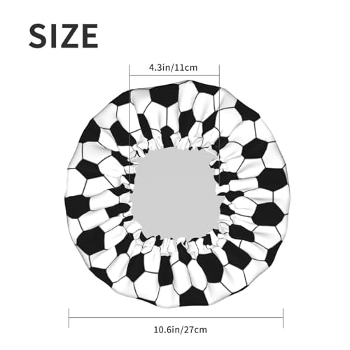 Sport Football Pattern Shower Cap For Women Reusable Waterproof Double Layers Bath Cap Hair Protection Elastic Ladies Spa Salon Shower Hat - color: Football Pattern