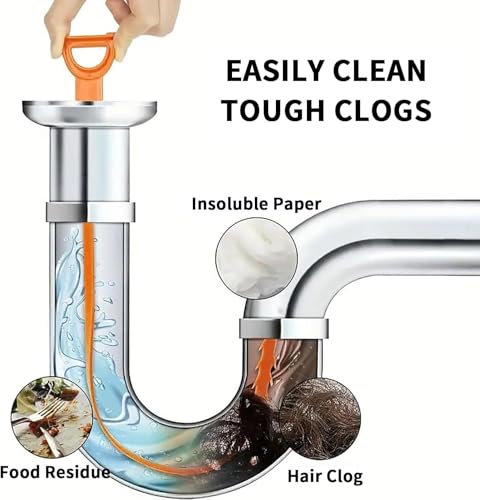 Drain Snake Clog Remover:3 Pcs Hair Clog Auger, 25 Inch Drain Cleaner Tool Suitable for Dredging Clogged Pipes, Sink, Shower Drains(Orange) - color: Orange