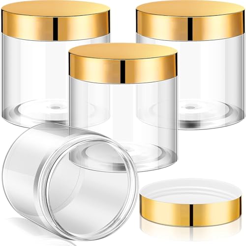 Patelai 4 Pieces Round Wide-mouth Leak Proof Plastic Container Jars with Lids for Travel Storage Makeup Beauty Products Face Creams Oils Salves Ointments DIY Making(2 Ounce,Gold) - color: Gold, size: 2 Ounce