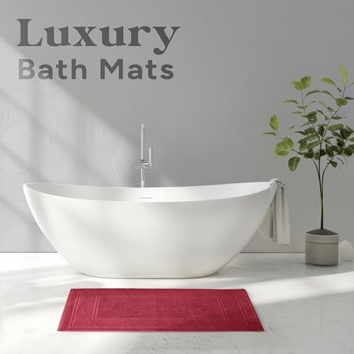 Avalon Towels Red Bath Mat - 100% Cotton Set of 4 Absorbent Bathmat - Bathroom Mats Quick Dry Bath Mats for Bathrooms (22x34 Inches) - color: Red, size: Pack of 4