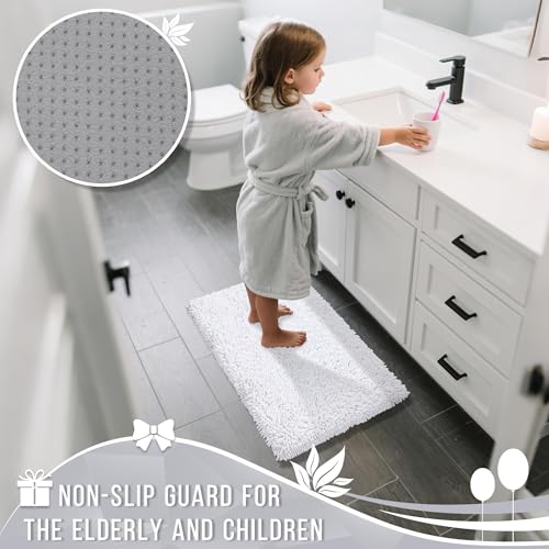 Yimobra Bathroom Rugs Sets 2 Piece, Soft Absorbent Bath Mat and U-Shaped Toilet Rug with Non Slip Backing, Luxury Shaggy Bath Mats for Bathroom, Machine Washable, 31.5"x20"+24"x20", White - color: White, size: 31.5x20 + 24x20 Inch