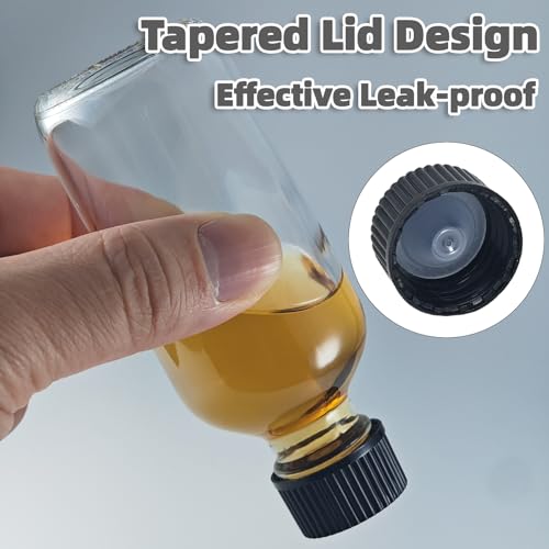 Zkupanx Glass Boston Round Shot Bottles, Leak-Resistant, 6-Pack | Borosilicate Glass; Leak-Resistant Caps; 2oz/60ml Travel Size; 6-Pack with Labels; Reusable & Dishwasher Safe