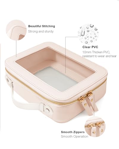 Travel Clear Makeup Bag Set, TSA Approved Cosmetic Bag Case with Zipper Portable Makeup Pouch Toiletry Bag Traveling Cosmetic Organizer Storage Bag Car Organizer Car Essentials - color: Mini + XL Luxe Beige