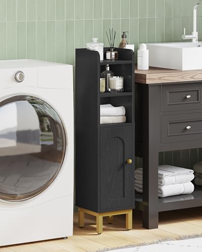 Hzuaneri Bathroom Storage Cabinet, Small Corner Floor Cabinet with Door and Shelves, Narrow Toilet Paper Holder, Bathroom Organizer with Adjustable Shelf, for Small Spaces, Black BC08206X - color: Black, size: 7.9"D x 7.9"W x 32.7"H