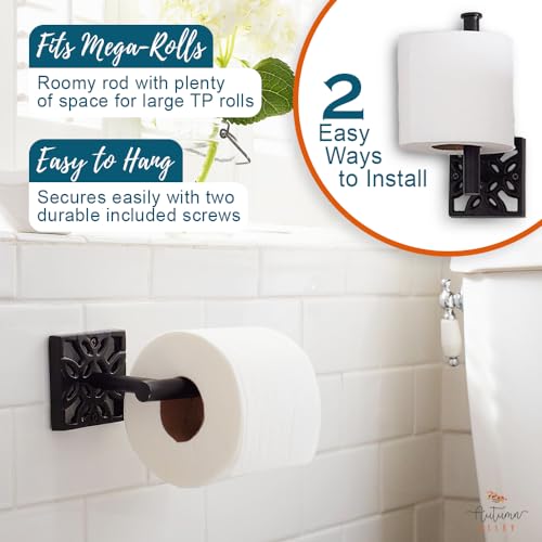 Autumn Alley 5 PC Matte Black Modern Bathroom Accessories Set, Wall Mounted - Towel Rack, Hand Towel Ring, Industrial Toilet Paper Holder, and 2 Towel Robe Hook for Bathroom Hardware Set - color: Black