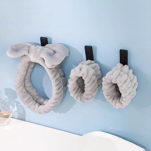 3 Pieces Face Wash Headband and Wristband Set, Makeup Skincare Headbands Spa Headband Towel for Women Skin Care Bath Wrist Bands for Washing Face (Grey) - color: Grey