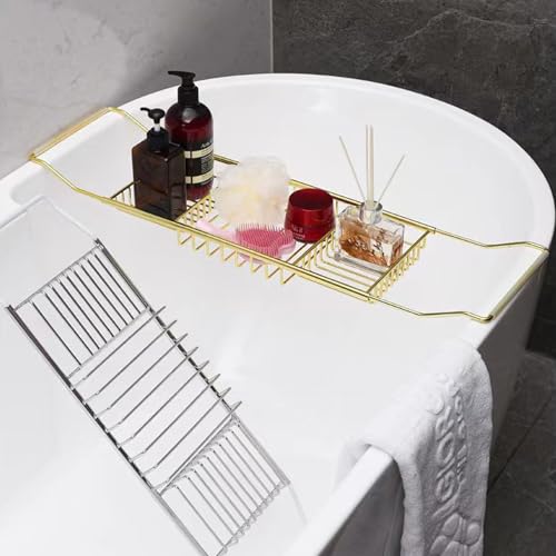 Stainless Steel Expandable Shower Bathtub Tray Over Tub Bath Caddy Expandable Bath Caddy for The Elegant Tub Chrome Polished (Gold) - color: Gold