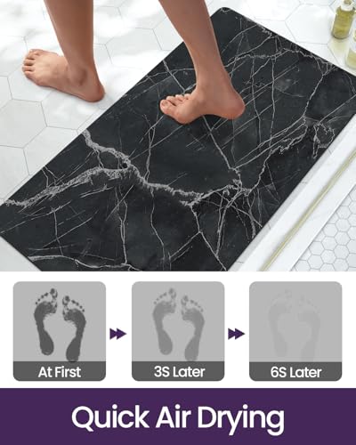 DEXI Bath Mats 36x24, Non Slip Quick Dry Rugs, Super Absorbent Ultra Thin Marble Bathmat, Washable Rubber Mats for Shower Floor, in Front of Bathtub, Sink, Bathroom Accessories Decor, Black - color: Black, size: 36" X 24" (Rectangular)