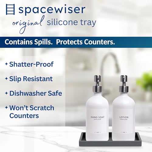 Spacewiser Countertop and Vanity Tray - Small 7.7" Silicone Tray for Soap Dispenser Bottles, Bathroom Trays, Kitchen Sink Soap Trays, Sink Caddy Kitchen Sinks Organizer, Soaps Dish & Sponge Holder Mat - color: Modern Gray, size: Small 7.7”