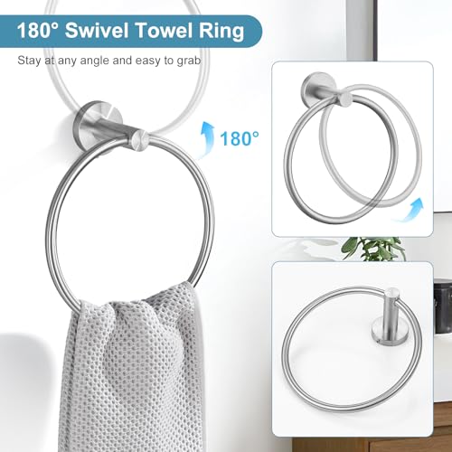 TQKAG Brushed Nickel Bathroom Hardware Set 6-Piece Bathroom Accessory Set 23.6 Inch Round Stainless Steel Towel Bar Set Wall Mounted - color: Brushed Nickel, size: 6-Pieces Set