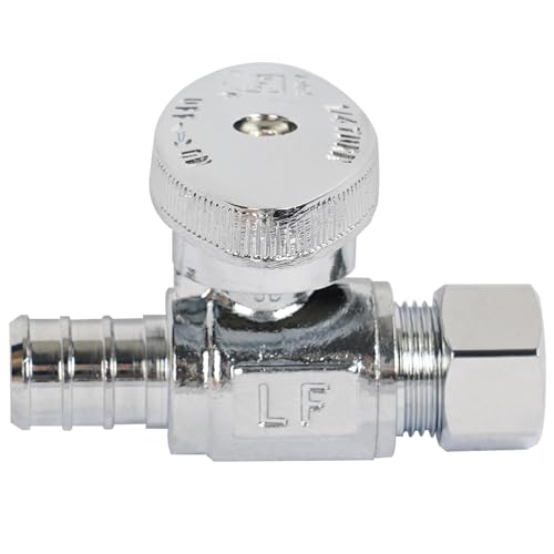 Hourleey 10 Pack Straight Stop Valve, Water Shut Off Valve 1/2" PEX x 3/8" OD Compression, Quarter Turn Chrome Plated Brass Valve for Faucets and Toilets - color: Straight (Pack of 10)