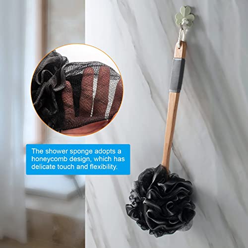 AmazerBath Shower Sponge Loofah Back Scrubber, PE Soft Mesh Loofah Body Scrubber with Long Wooden Handle, Bath Sponge for Men Women (Black) - style: Black