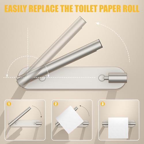 BESy Adhesive or Screw Toilet Paper Holder Wall Mount Rustproof Modern Roll Holder Flexible Pivoting Adjustable Tissue Handle with Self Adhesive or Mounted with Screws Stainless Steel Brushed Nickel - color: Brushed Nickel