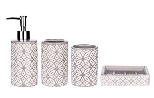 Groovy Bathroom Accessories Set - Complete Bath Accessory Sets Includes Soap Dispenser, Toothbrush Holder, Tumbler, Soap Dish, - color: Grey