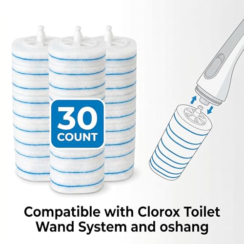 30 Count Disposable Toilet Refill Pads Compatible with Clorox and Oshang Toilet Brush, Bathroom Cleaning Heads