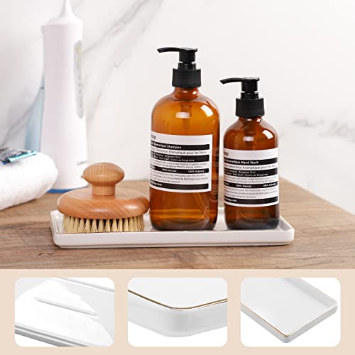 Gurygo 8" Bathroom Tray, Ceramic Vanity Trays for Bathroom, Small Ceramic Trays, Kitchen Soap Tray for Kitchen Counter (White with Gold-Edged, 8",Set/1) - color: White With Gold Line Set/1, size: 8.1" x 4.2" x 0.7"