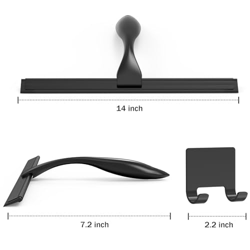 All-Purpose Stainless Steel Shower Squeegee for Shower Glass Door with Adhesive Hook, Bathroom Cleaner Tool Household Window Mirror Squeegee for Glass Doors, Cleaning Tile Wall, Car, 14 inch, Black - size: 14-inch