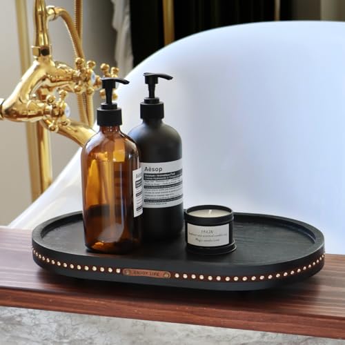Decor Decorative Round Tray 11.81in for Home Decor for Coffee Table Farmhouse Kitchen Table Living Room Bathroom Centerpiece Tray Decor Oval Black - color: Oval Black