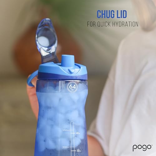 Pogo 64oz Plastic Water Bottle with Leak-Proof Chug Lid and Carry Handle, Reusable, BPA Free, Capacity Markings, Dishwasher Safe, Perfect for Travel, School, Outdoors, and Gym, Blue - color: Blue, size: 64 Ounces