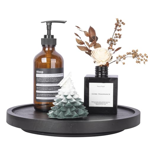 Wood Lazy Susan Organizer Kitchen Turntable for Cabinet Farmhouse Bathroom Decor Round Decorative Tray for Vanity, Counter, Sink, Coffee Table, 10 Inch, Black - color: Black, size: 10“