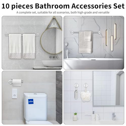Newfun 10-Pieces Bathroom Hardware Set, Includes 24 Inch Towel Racks for Bathroom Wall Mounted, Toilet Paper Holder, Towel Hooks for Bathrooms, Towel Rings for Bathroom Wall (Brushed Nickel) - color: Brushed Nickel-ring
