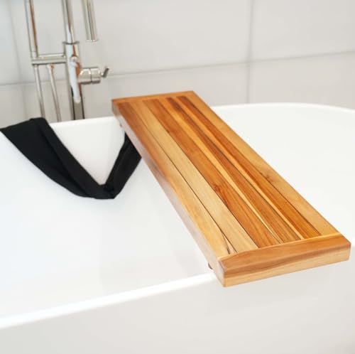 EcoDecors, 34 inch, Bath Tray for Tub, Bath Tub Tray Wood, Bathtub Table, Caddy for Bathtub in Natural Teak - style: 34"- No Handles