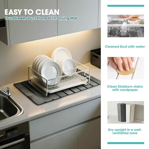 Dish Drying Mat Stone Bath Mat Diatomaceous Earth Stone Drying Mat For Kitchen Counter Sink Bath Mat Quick Dry Non Slip Foldable Dish Drying Rack Mat Large(24"×16" Dark Grey) - size: 24" x 16"