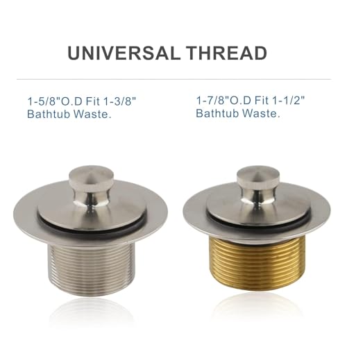 Brushed Nickel Tub Drain Lift &Turn Tub Trim Set with Two-Hole Overflow Faceplate Conversion Kit Assembly, Hidrop Bathtub Drain Replacement Trim Kit and Universal Fine/Coarse Thread - color: Brushed