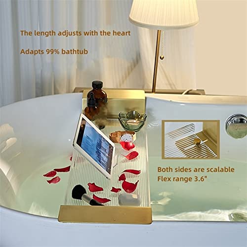 Acrylic Bathtub Tray Caddy Non-Slip Bath Tub Tray Table with Gold Brushed Handles,Reading Rack,Tablet Holder,Cellphone Tray and Wine Glass Holder (Size : Ripple-27.6") - size: Ripple-27.6"