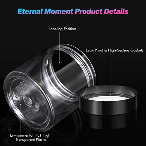  ﻿ Eternal Moment 36 Pack 4 OZ Plastic Jars Round Clear Cosmetic Container Jars with Lids, Perfect for Lotion, Cream, Ointments, Makeup, Eye Shadow, Rhinestone, Samples, Pot, Travel Storage - color: Black Lid, size: 4 Ounce