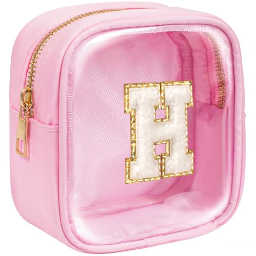 KOTORA Pink Clear Makeup Bag, Cute Make Up Bag for Women, Cosmetic Bags, Skin Care Makeup Bag Organizer, Birthday Gifts for Women, Teacher, Mother, Girlfriend, Initial H - color: Pink, style: H