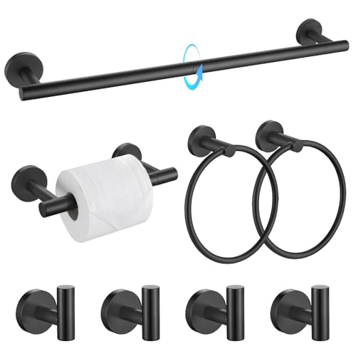 TQKAG 8-Pieces Bathroom Hardware Set Matte Black SUS304 Stainless Steel Bath Towel Bar Set 23.6 Inch Round Bathroom Accessories Kit Wall Mounted - color: Matte Black, size: 8-Pieces Set