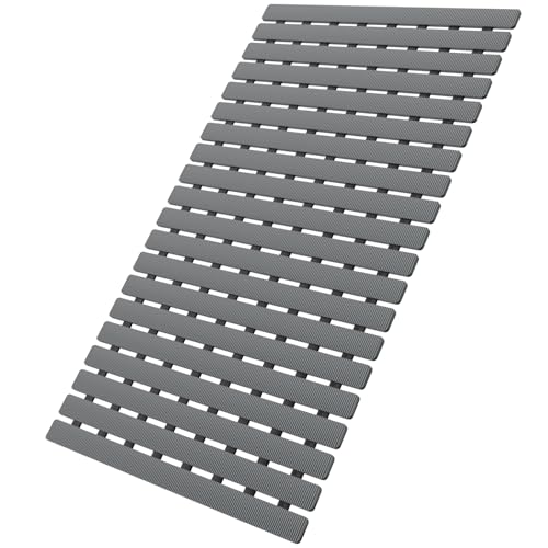 MBOSS Bathtub Mat Non Slip, Shower Mat for Inside Shower, Suction Cups Design and Drain Holes, 27.5 X 15.7 Inch, Bathroom Essentials Safe, Easy to DIY Cut, Soft and Eco-Friendly Materials - color: Grey, size: 27.5" x 15.7" (Rectangular)