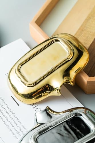 Multi-Color Ceramic Soap Dish for Kitchen or Bathroom, Easy to Clean, Self Draining Soap Holder, Keeps Soap Dry (Gold) - color: Gold